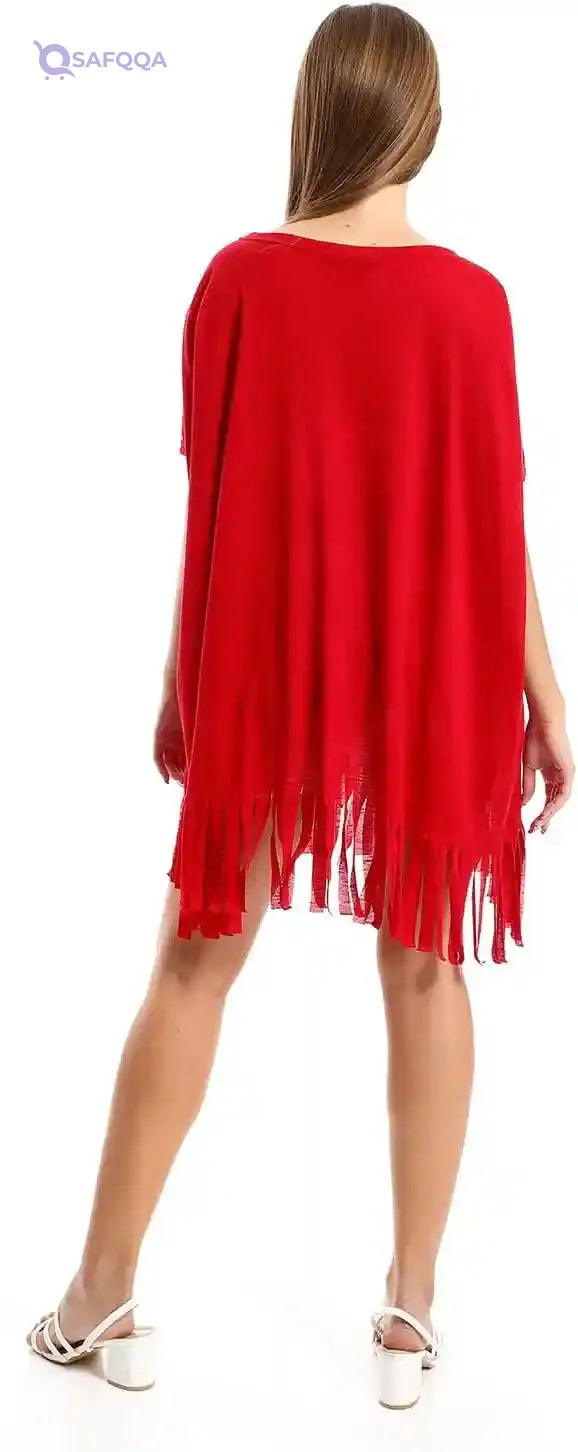 JAMILA Women's Solid Cover-Up with Decorative Fringes - Plum - Safqqa Egypt
