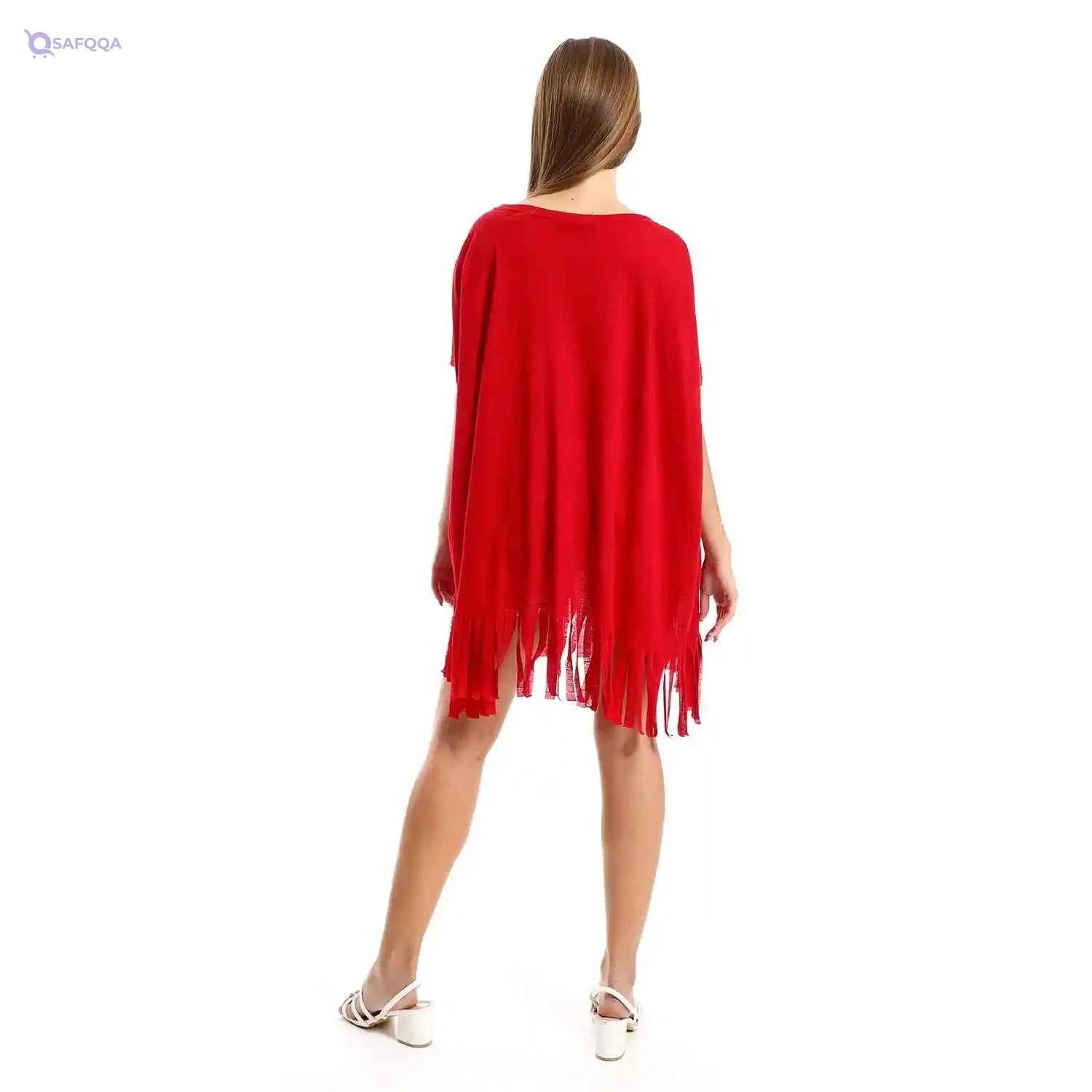 JAMILA Women Solid Pattern Cover Up With Decorated Fringes OUTERWEAR - Safqqa Egypt