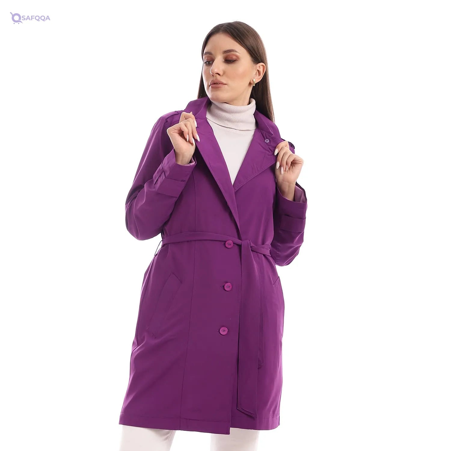 JAMILA Women Solid Lightweight Buttoned Coat - Safqqa