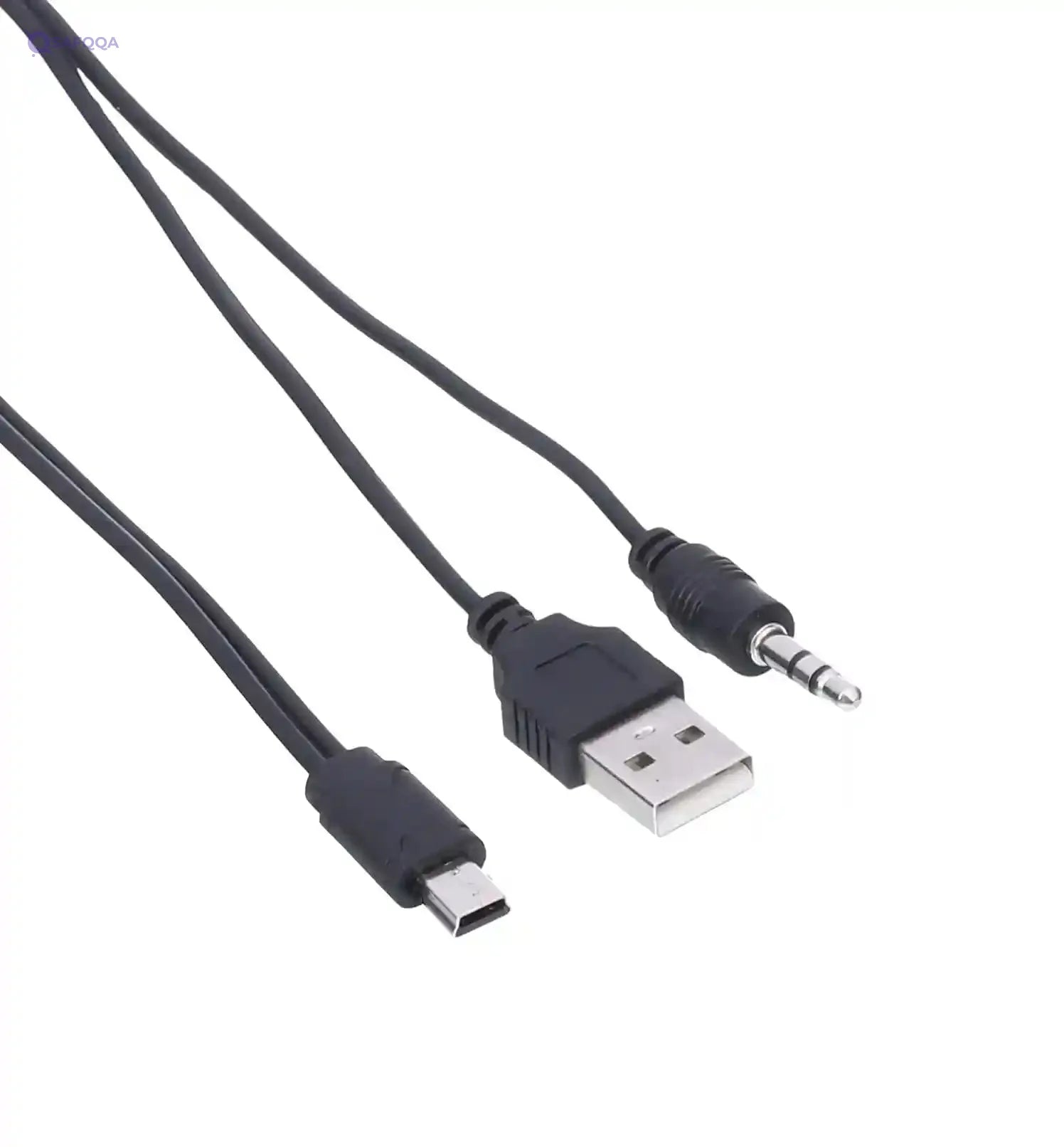 Keendex 1775 2 in 1 a to b usb cable with aux connector, 20 cm - black - Safqqa Egypt