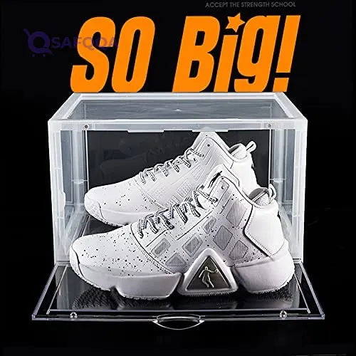 Shoe Box 4 Pack - Side Open with Magnetic door, Transparent, Plastic Storage (4 Open, Clear) - Safqqa
