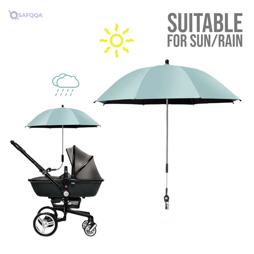 Teknum Universal Stroller Umbrella with Holder Clip Clamp, 360° Rotation - Safqqa