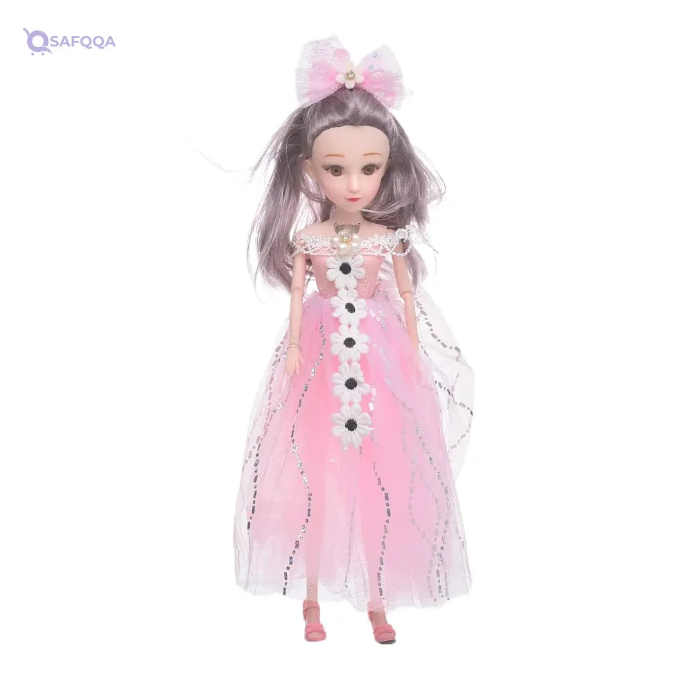 Generic Plastic Pretty Doll Princess Design With Long Hair And Fluffy Pink Dress For Girls - Safqqa
