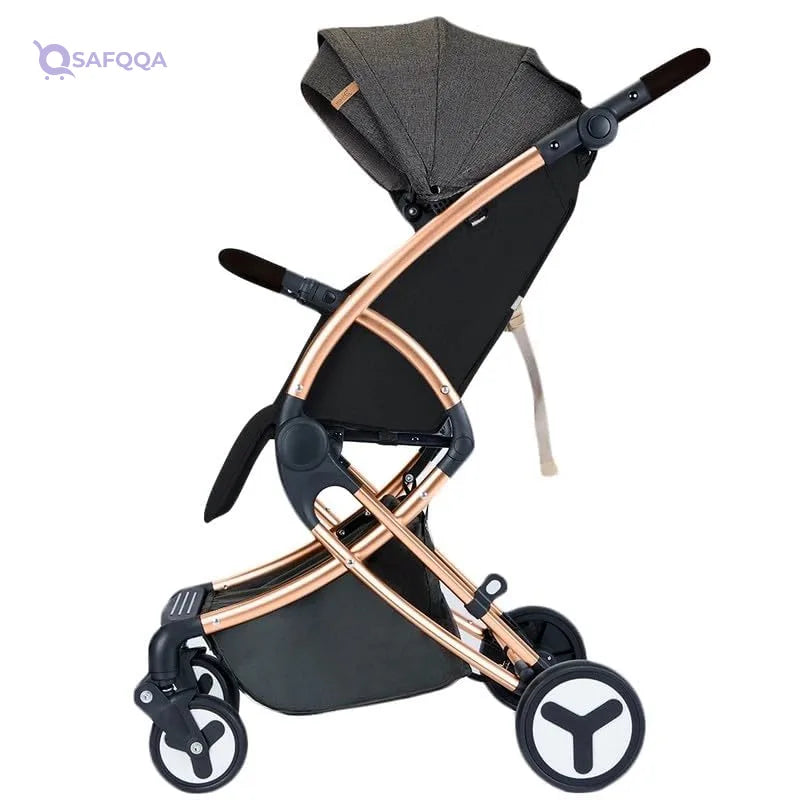 TEKNUM Feather Lite Traveller A1 Lightweight Stroller Air TravelFive Point Safety Harness Removable Cannopy 360 Degree Swivel Wheels  One Touch Brake Newborn Baby 0 -4Years -Black - Safqqa