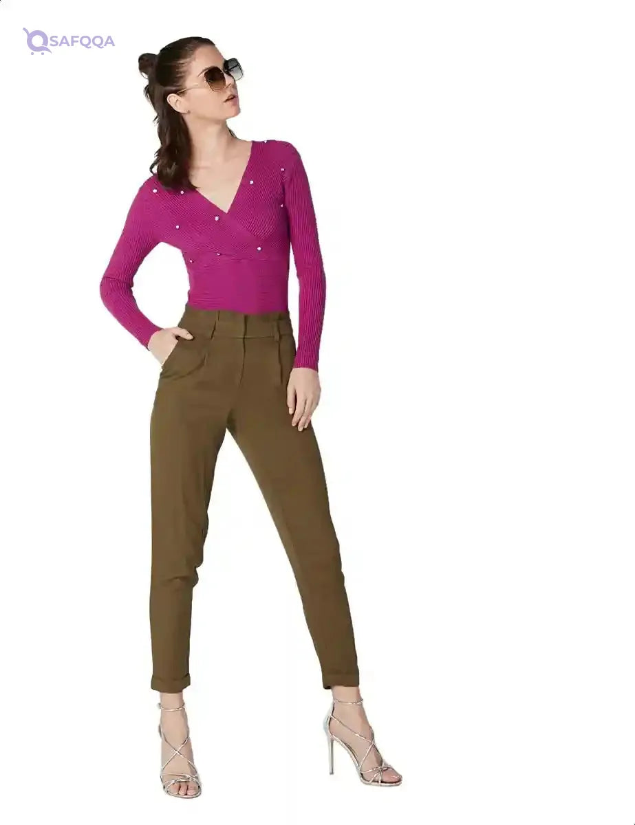 Splash Cotton High-Waist Slim-Fit Pants for Women - Safqqa Egypt