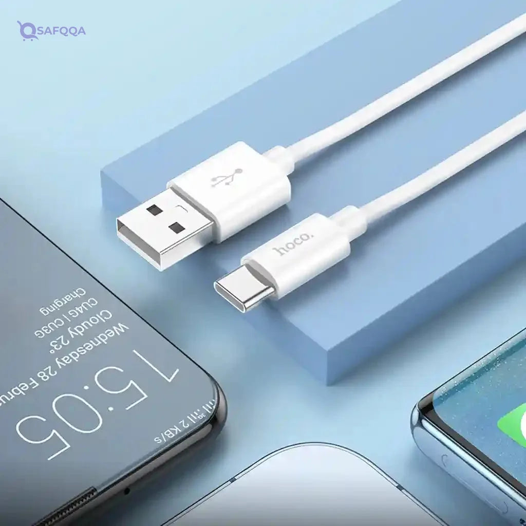 Hoco X87 - Magic Silicone Charging And Data Transmittion Cable (3A - 1M), USB-C Plug Compatible With Samsung Huawei Xiaomi Oppo - White - Safqqa