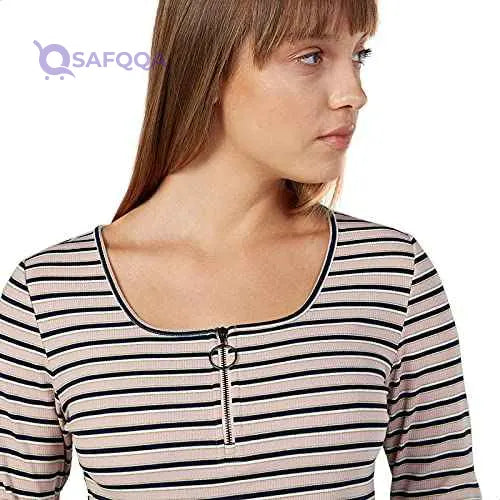 Splash Front Zip-Up Square Neck Top Blouses for Women - Safqqa Egypt