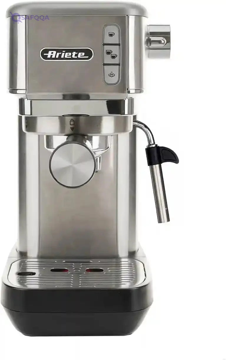 Ariete 1380 Metal Slim Barista Espresso Coffee Maker Machine & Milk Frother for Powder or Pods, 15 Bar Pressure & Cup Warmer, Stainless Steel (by Delonghi Group) - Safqqa