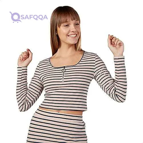 Splash Front Zip-Up Square Neck Top Blouses for Women - Safqqa Egypt