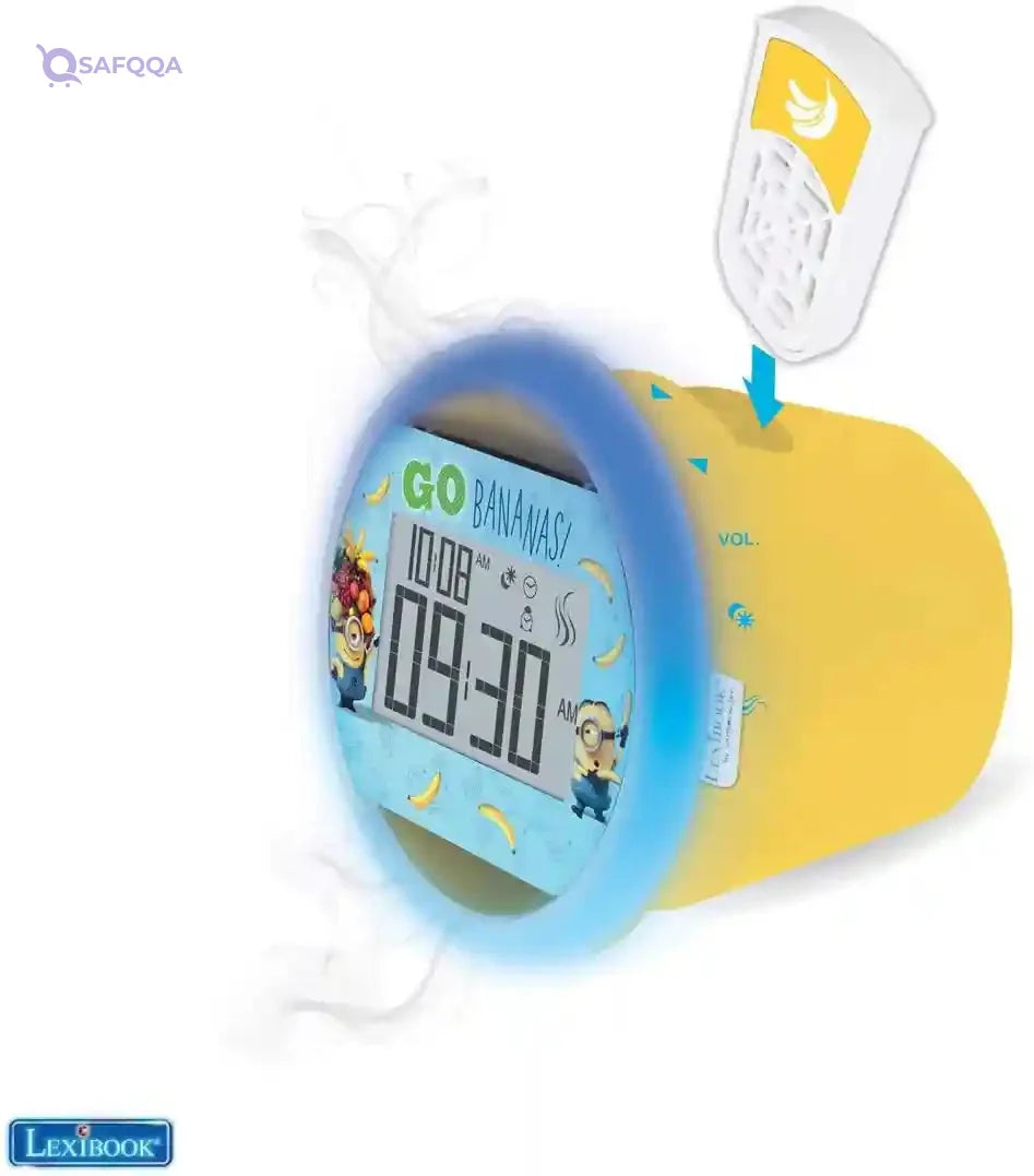 Lexibook by Sensorwake Universal Despicable Me Minions The Olfactory alarm clock, relaxing light, FM radio, battery operated or USB cable, yellow/blue, CS100DES - Safqqa