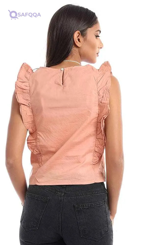 Ravin Women Ruffled & Stitched Details Sleeveless Top Blouse - Safqqa Egypt
