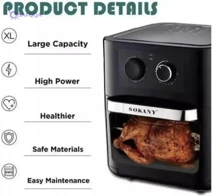 Sokany AF-003 Super Air Fryer 12L – 1700W Powerful Digital Air Fryer (Light Scratches) - Safqqa