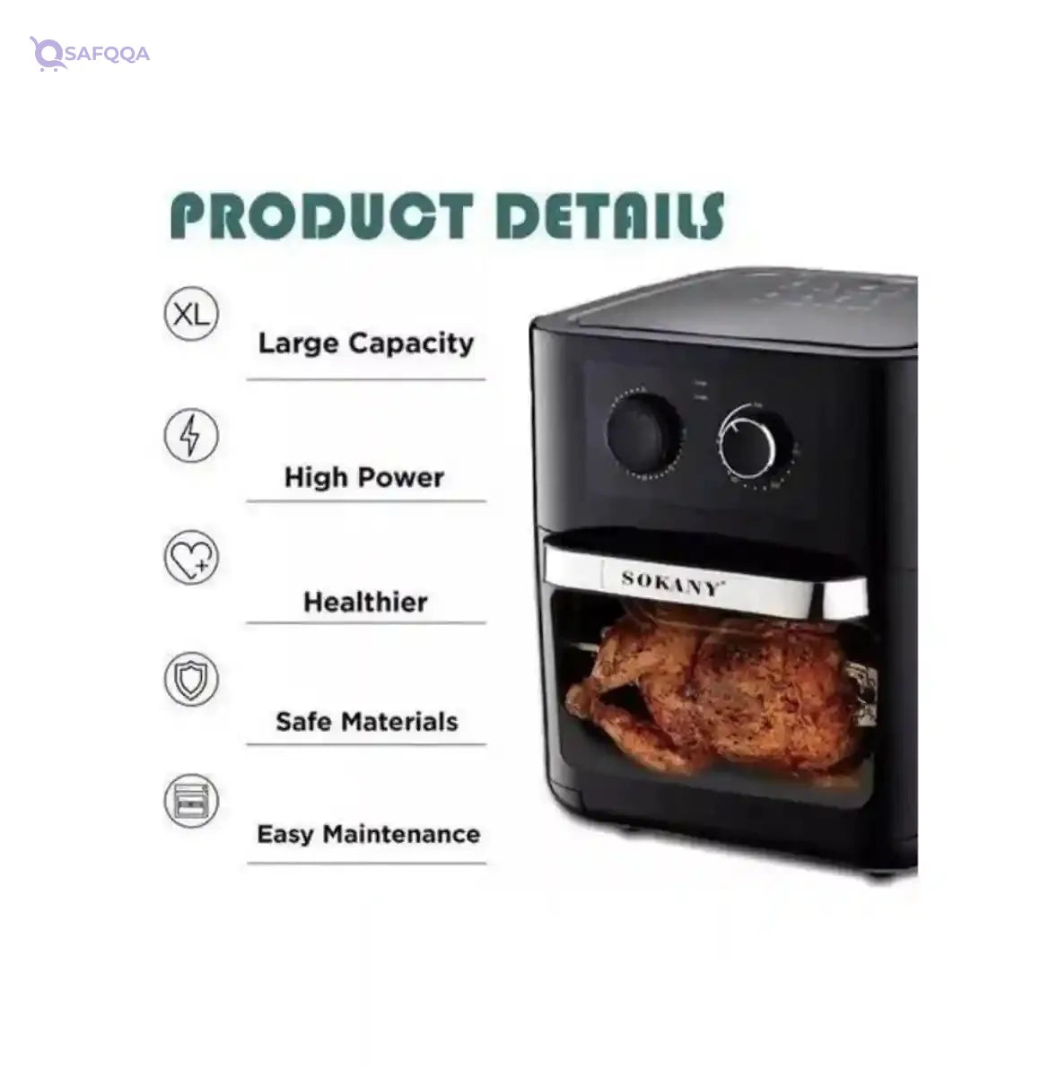 Sokany AF-003 Super Air Fryer 12L – 1700W Powerful Digital Air Fryer (Light Scratches) - Safqqa
