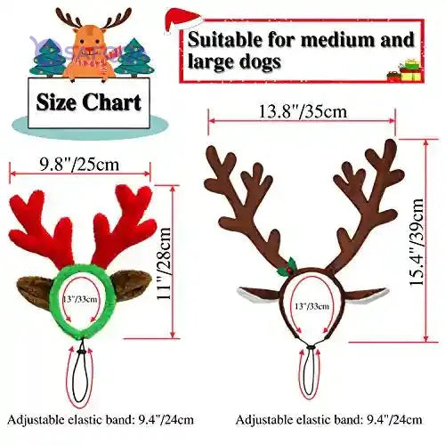 Rypet 2 PCS Christmas Reindeer Antler Headband with Ears for Medium and Large Dogs - Safqqa Egypt