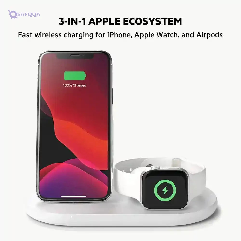 Belkin 3-in-1 Wireless Charger – 7.5W Charging Station for iPhone, Apple Watch & AirPods - Safqqa