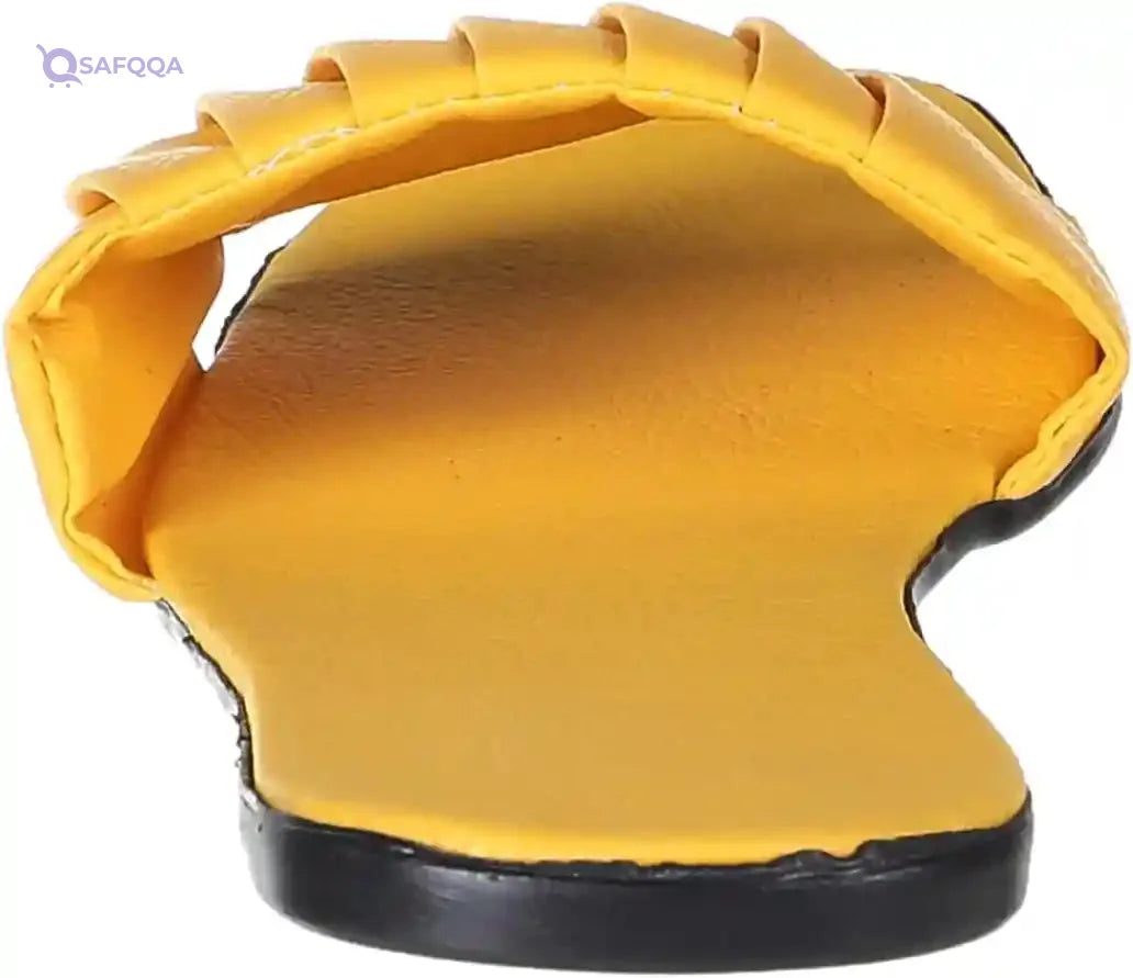 OX Faux Leather Yellow Slides OX005 For women, - Safqqa Egypt
