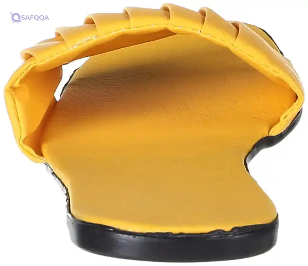 OX Faux Leather Yellow Slides OX005 , Size 41 EU - Safqqa Egypt
