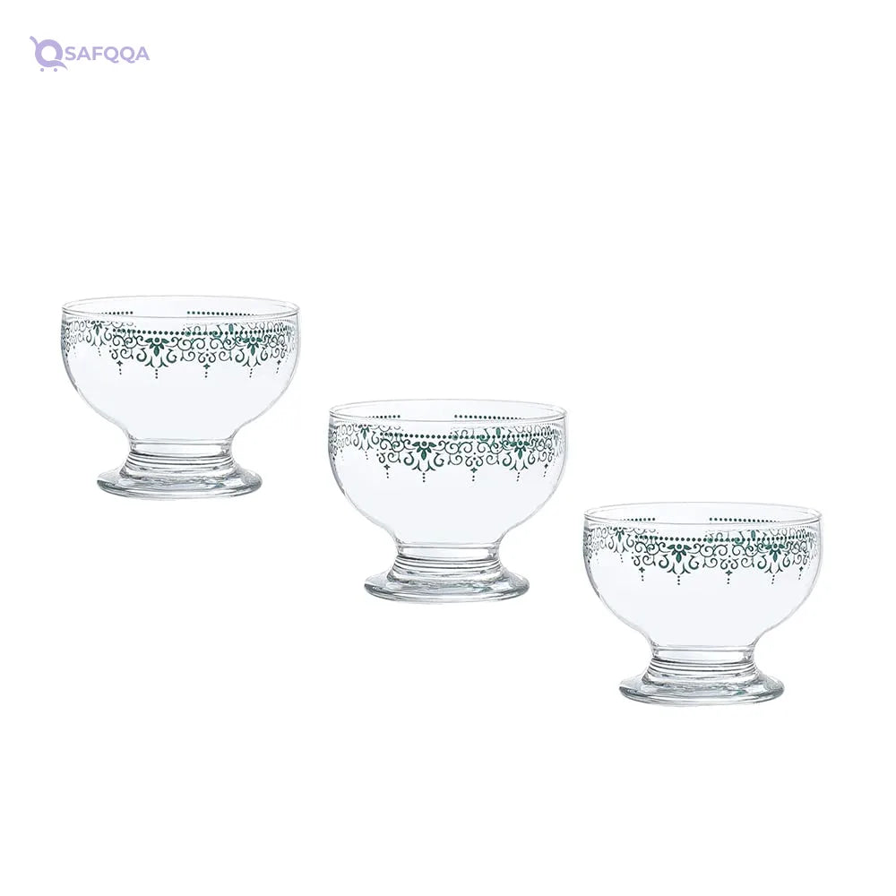 Dimlaj Glass Ice Cream Bowl Set , 3 pieces - Safqqa