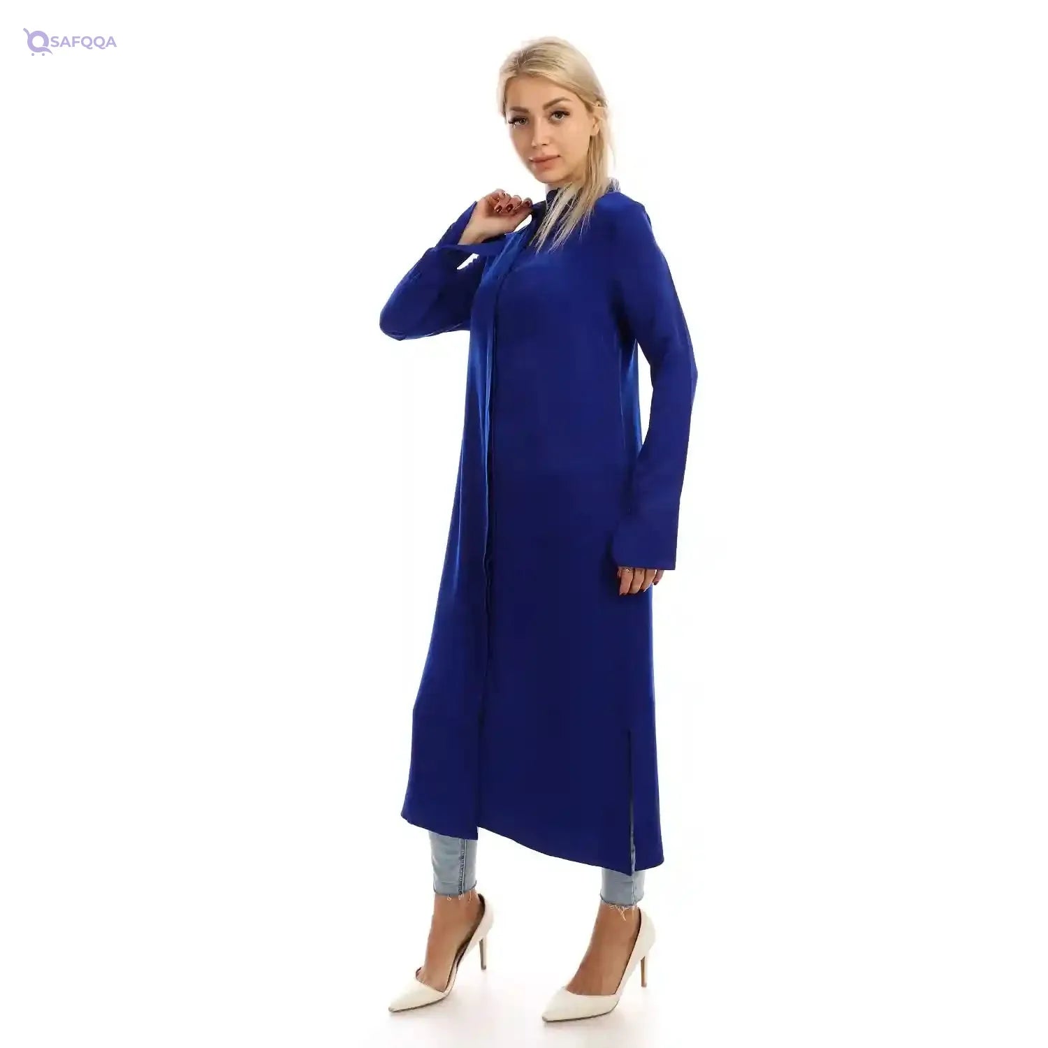 Jamila Women long sleeves soft satin buttoned shirt dress - Safqqa Egypt