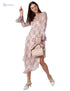 Elle Women’s Patterned V-Neck Long Sleeve Dress with Asymmetrical Hem - Safqqa