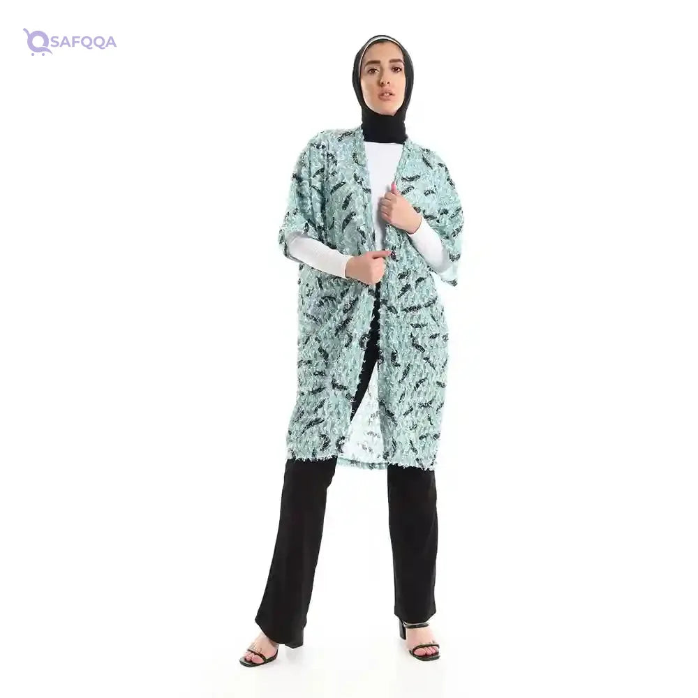 JAMILA Women Eyelash Open Neckline Long Cardigan SWEATER - Safqqa Egypt