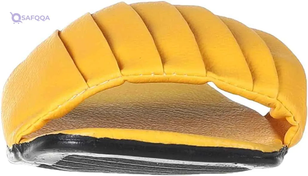 OX Faux Leather Yellow Slides OX005 For women, - Safqqa Egypt