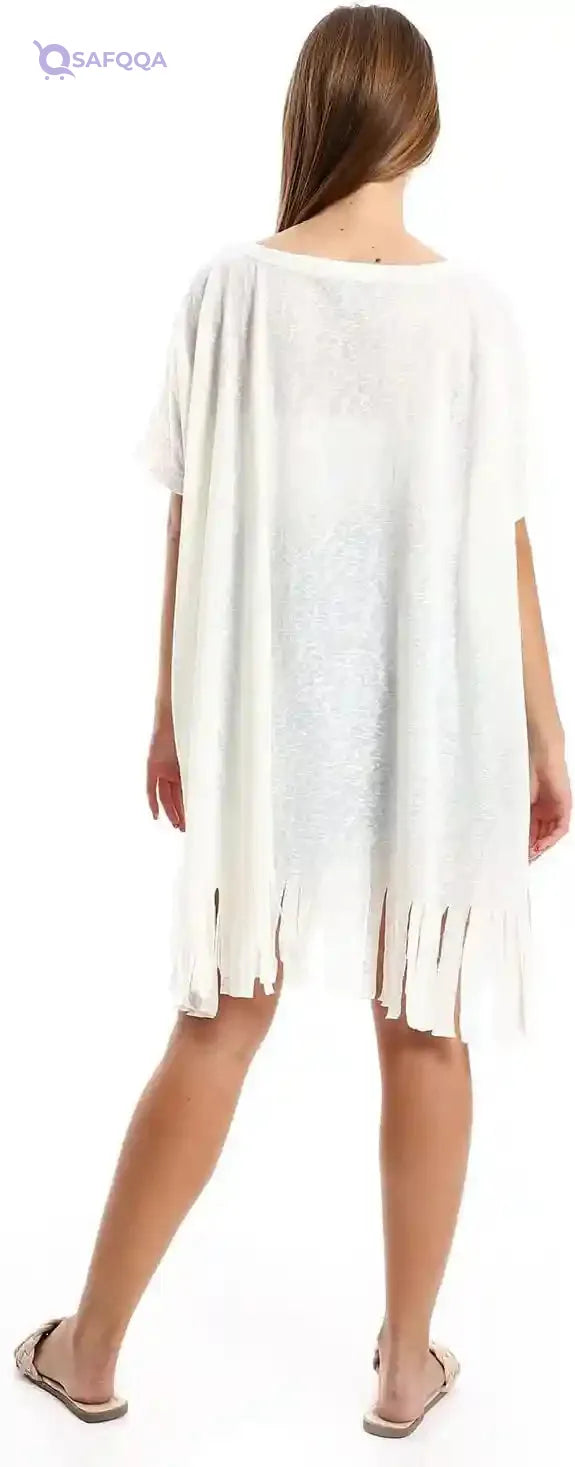 JAMILA Women Solid Pattern Cover Up With Decorated Fringes OUTERWEAR - Safqqa Egypt