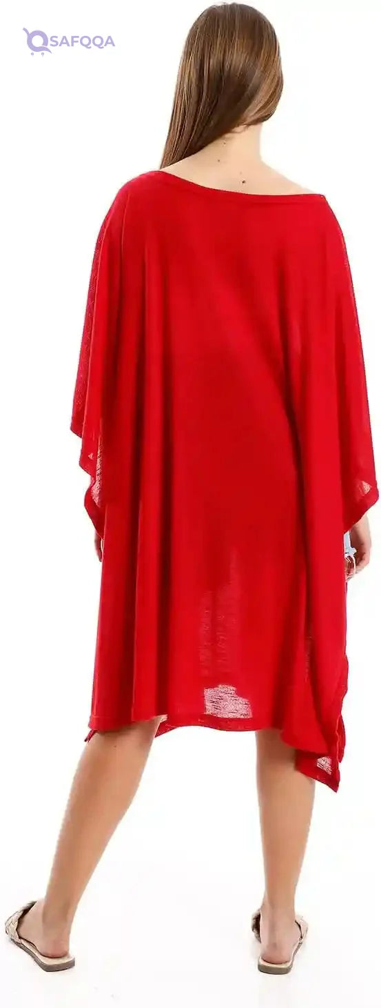 JAMILA Women Knitted Deep Round Batwing Sleeves Cover Up OUTERWEAR - Safqqa Egypt