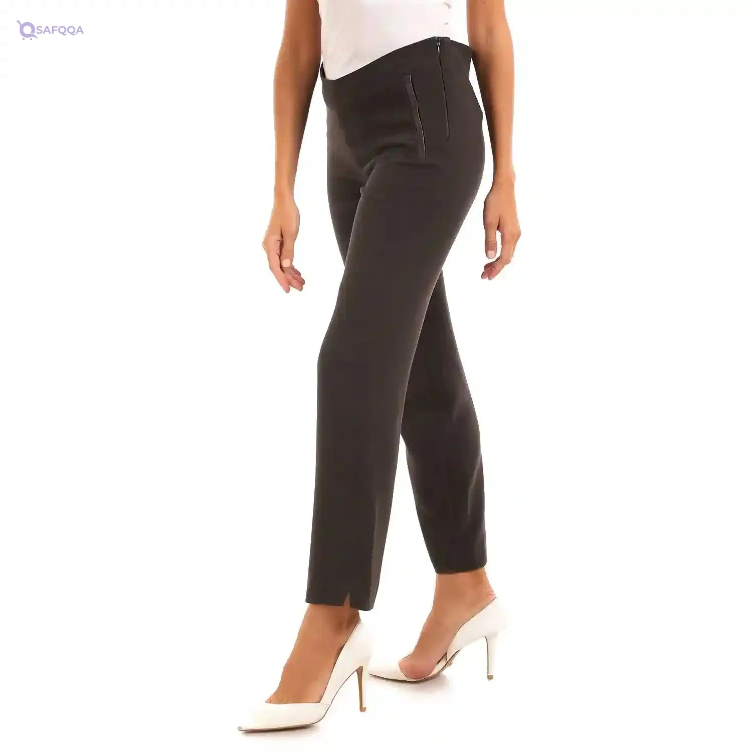 esla_Front Decorative Leather Pants_Brown_size 6 - Safqqa Egypt