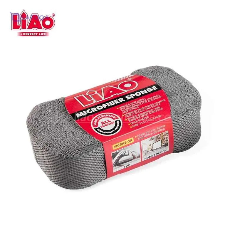 LiAo F130027 Microfiber Dust Sponge, Oversized Double Sided Sponge Wrapped in Microfiber, Grey - Safqqa