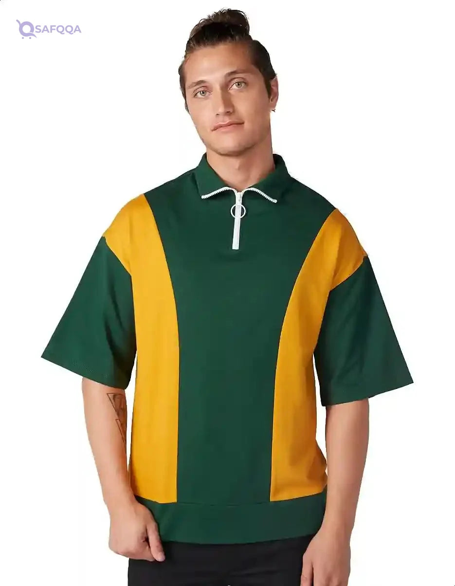 Splash Two-Tone Short Sleeves Zipper Sweatshirt for Men - Safqqa Egypt