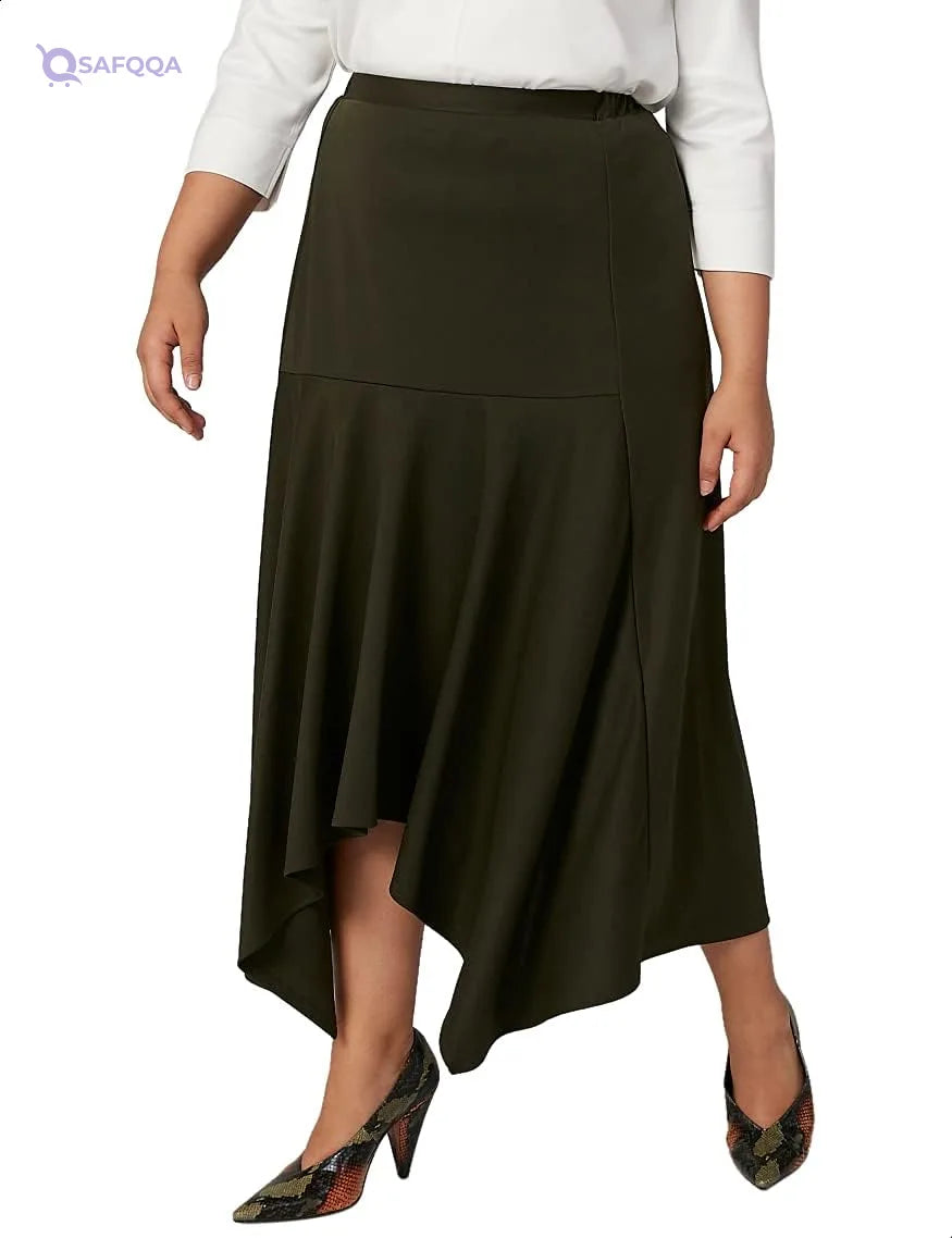 Splash Asymmetric-Hem Solid Midi Skirt for Women,Soft, lightweight fabric for all-day comfort. - Safqqa