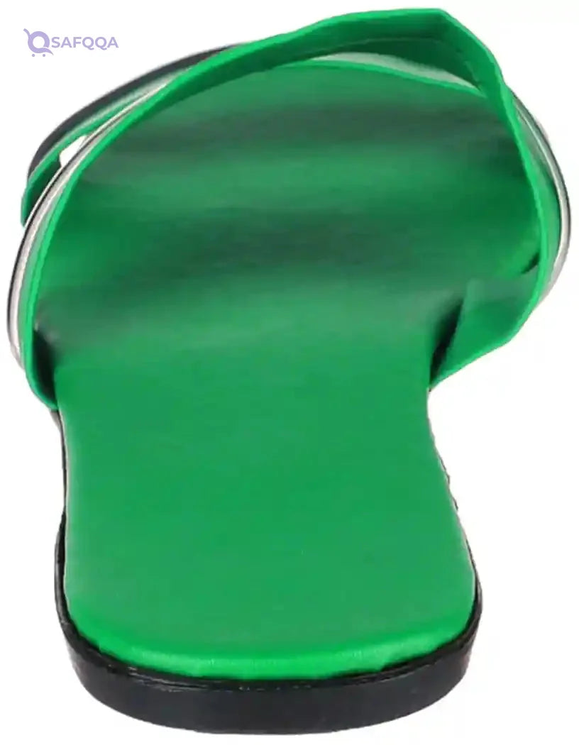 OX Faux Leather Green Slides OX006 For women, - Safqqa Egypt