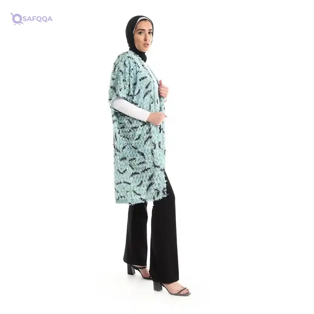 JAMILA Women Eyelash Open Neckline Long Cardigan SWEATER - Safqqa Egypt