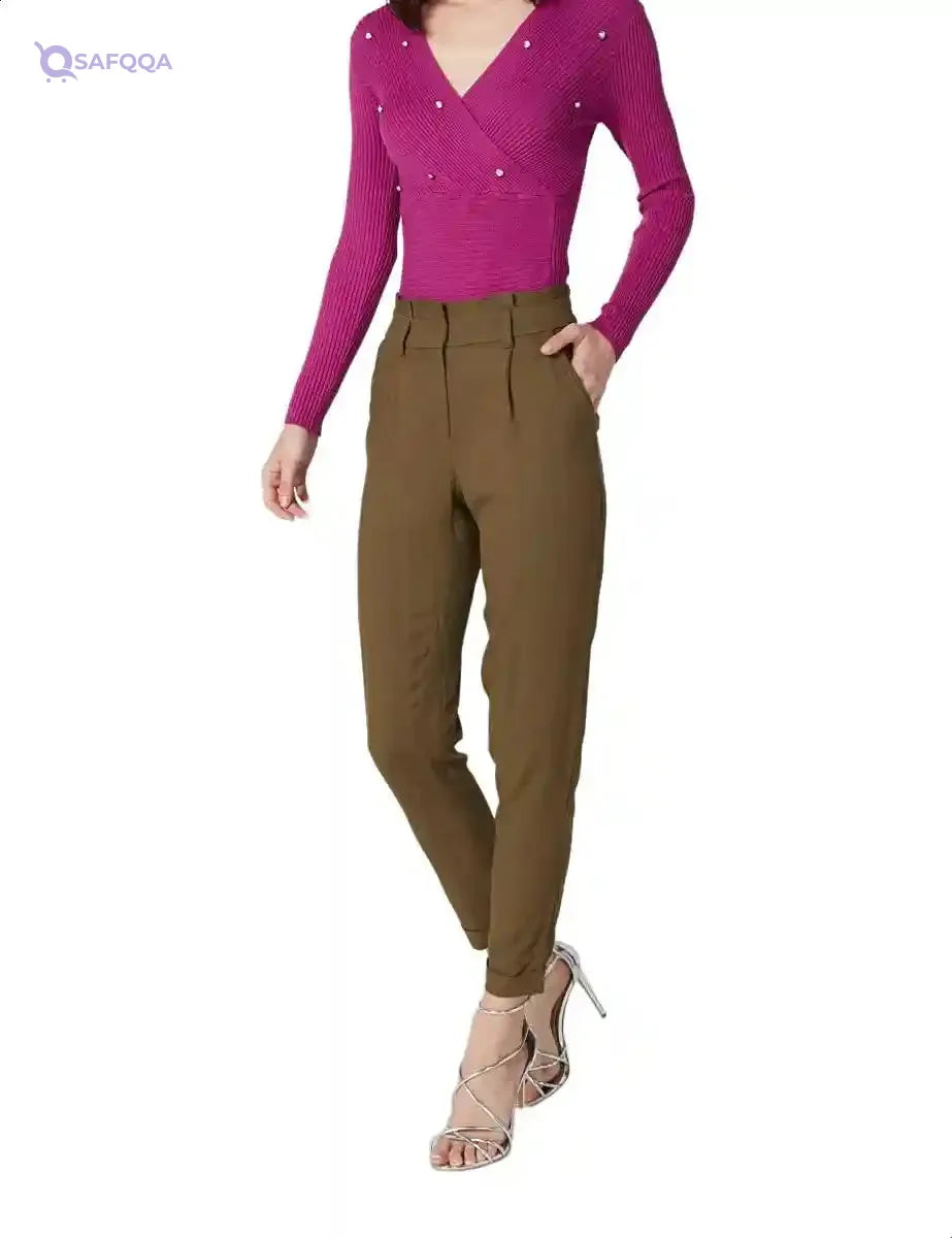 Splash Cotton High-Waist Slim-Fit Pants for Women - Safqqa Egypt