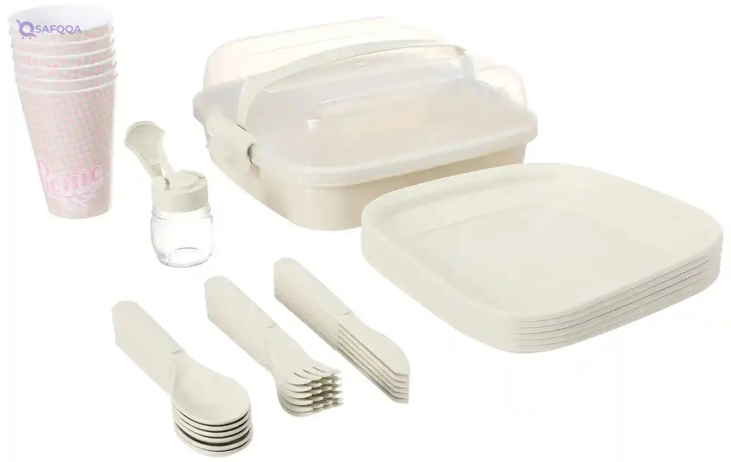 32-Piece Plastic Picnic Set with Storage Box - Safqqa