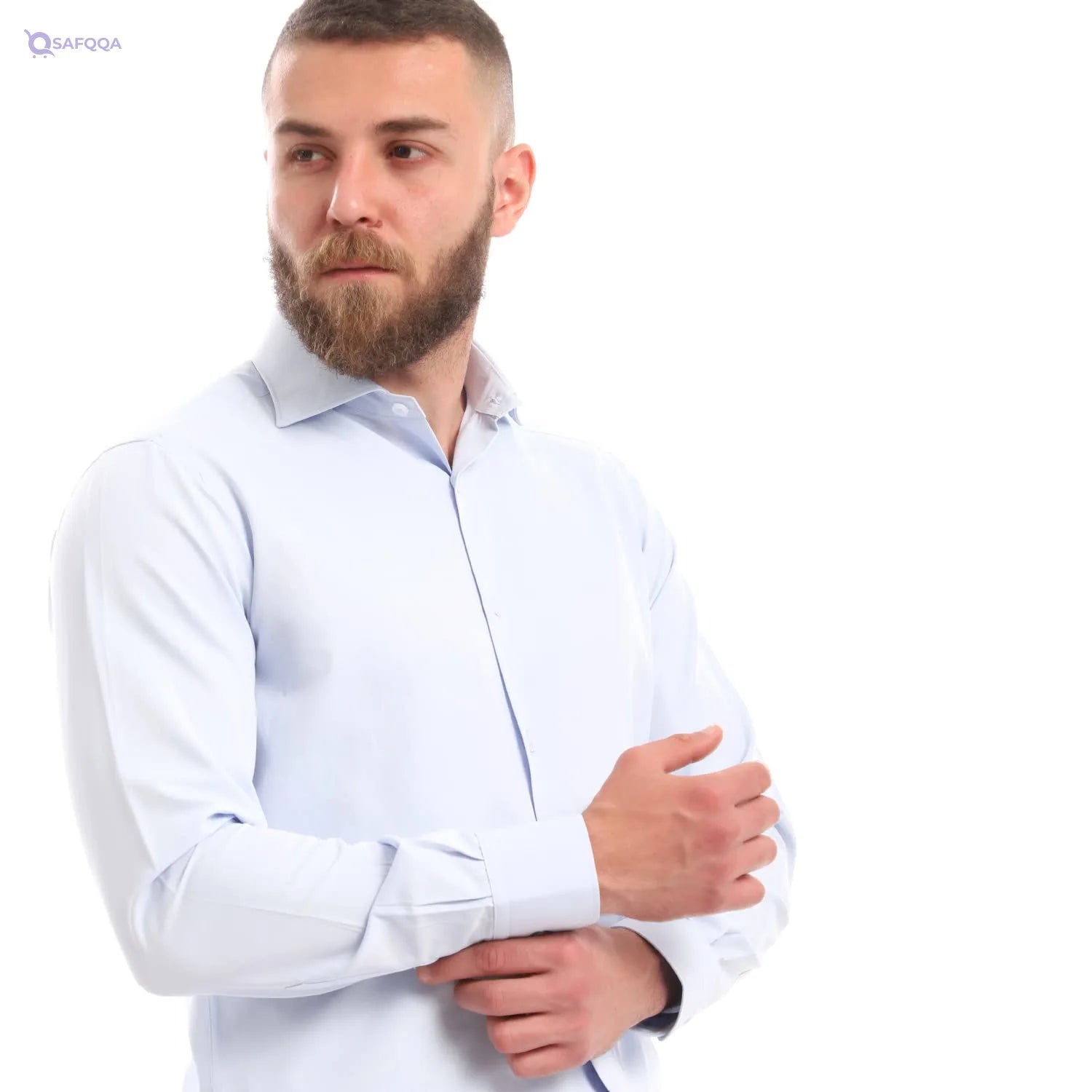 Esla Classic Long Sleeves Slub Shirt - Pastel Bluecotton 58% polyester 42% Cami Shirt For Men, - Safqqa