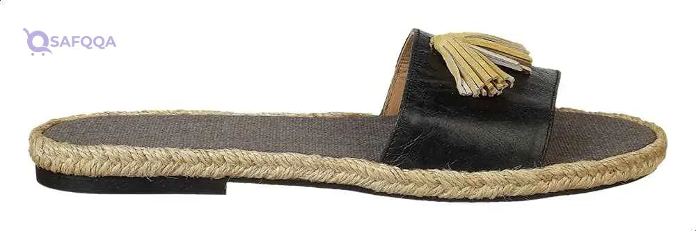 U By Misura Leather Braided Midsole Tassel-Detail Round-Toe Slide Slippers for Women - Black - 37 EU - Safqqa Egypt