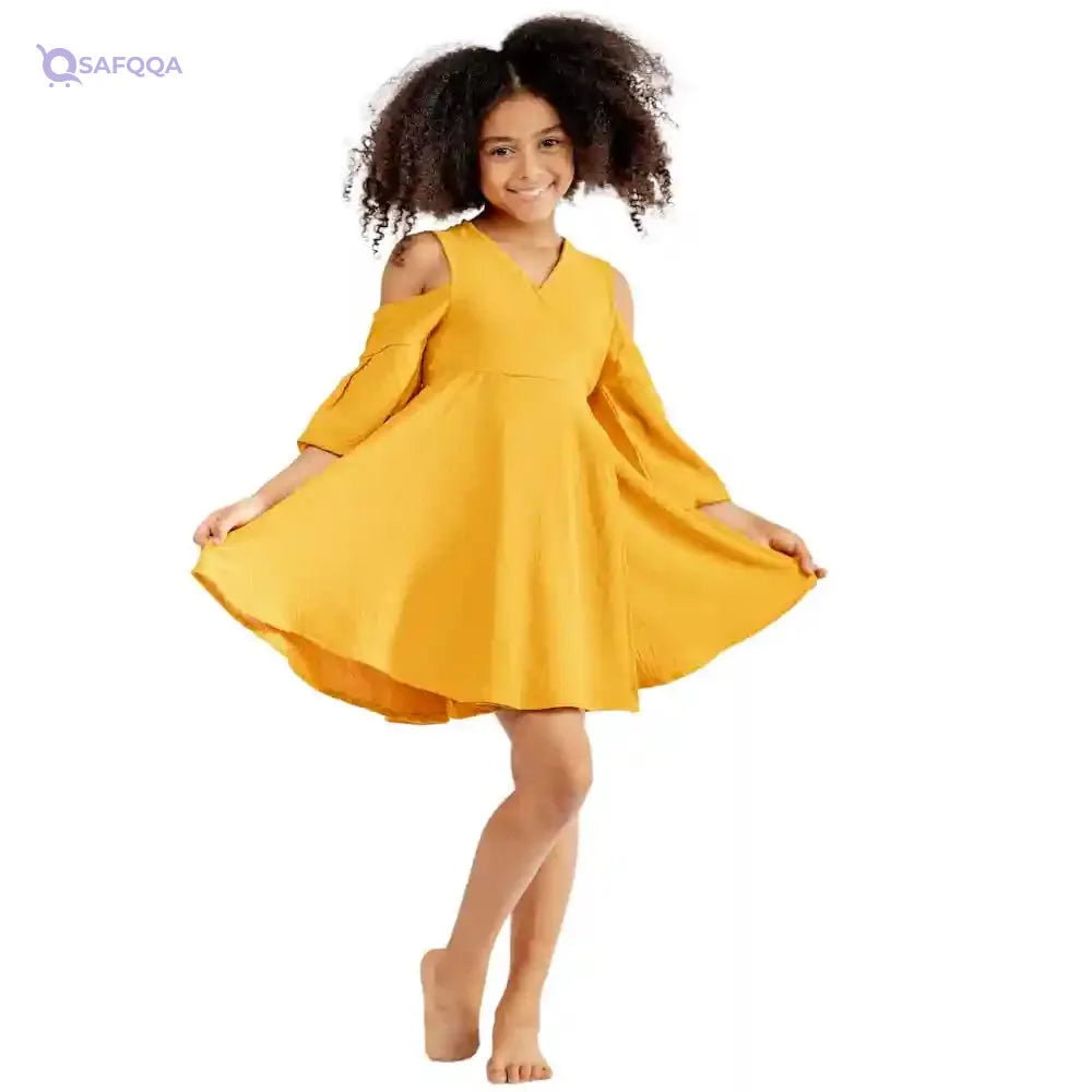 Teddy Dress For Girls -Mustard- - Safqqa Egypt
