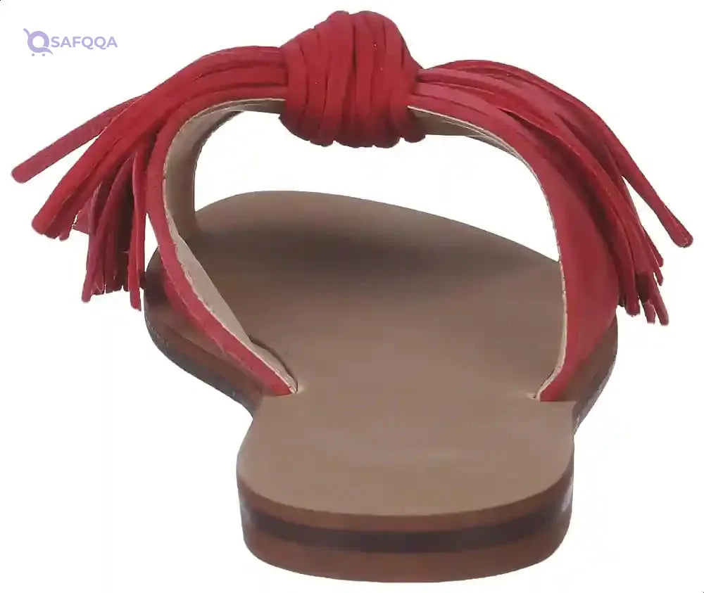 U By Misura Suede Knotted Strap FRinge-Trim Round-Toe Slide Slippers for Women - Red - 37 EU - Safqqa Egypt