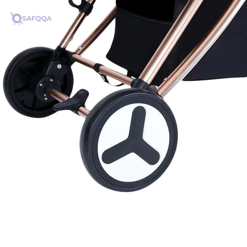 TEKNUM Feather Lite Traveller A1 Lightweight Stroller Air TravelFive Point Safety Harness Removable Cannopy 360 Degree Swivel Wheels  One Touch Brake Newborn Baby 0 -4Years -Black - Safqqa