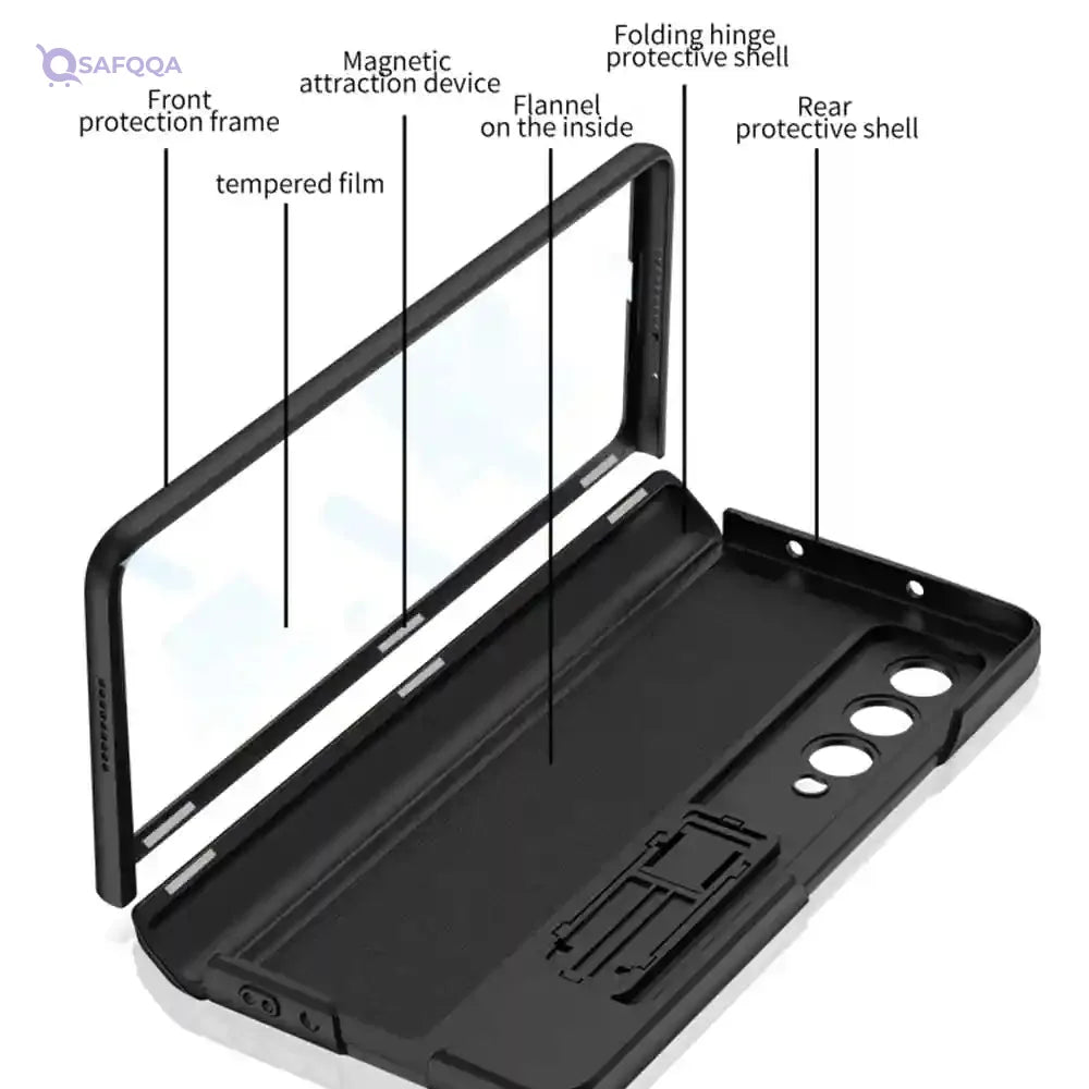 PUROOM for Samsung Galaxy Z Fold 4 Case Hinge Coverage Protective Case with Built-in Kickstand PC Magnetic All-Inclusive Shockproof Cover for Samsung Galaxy Z Fold 4 5G (Black) - Safqqa