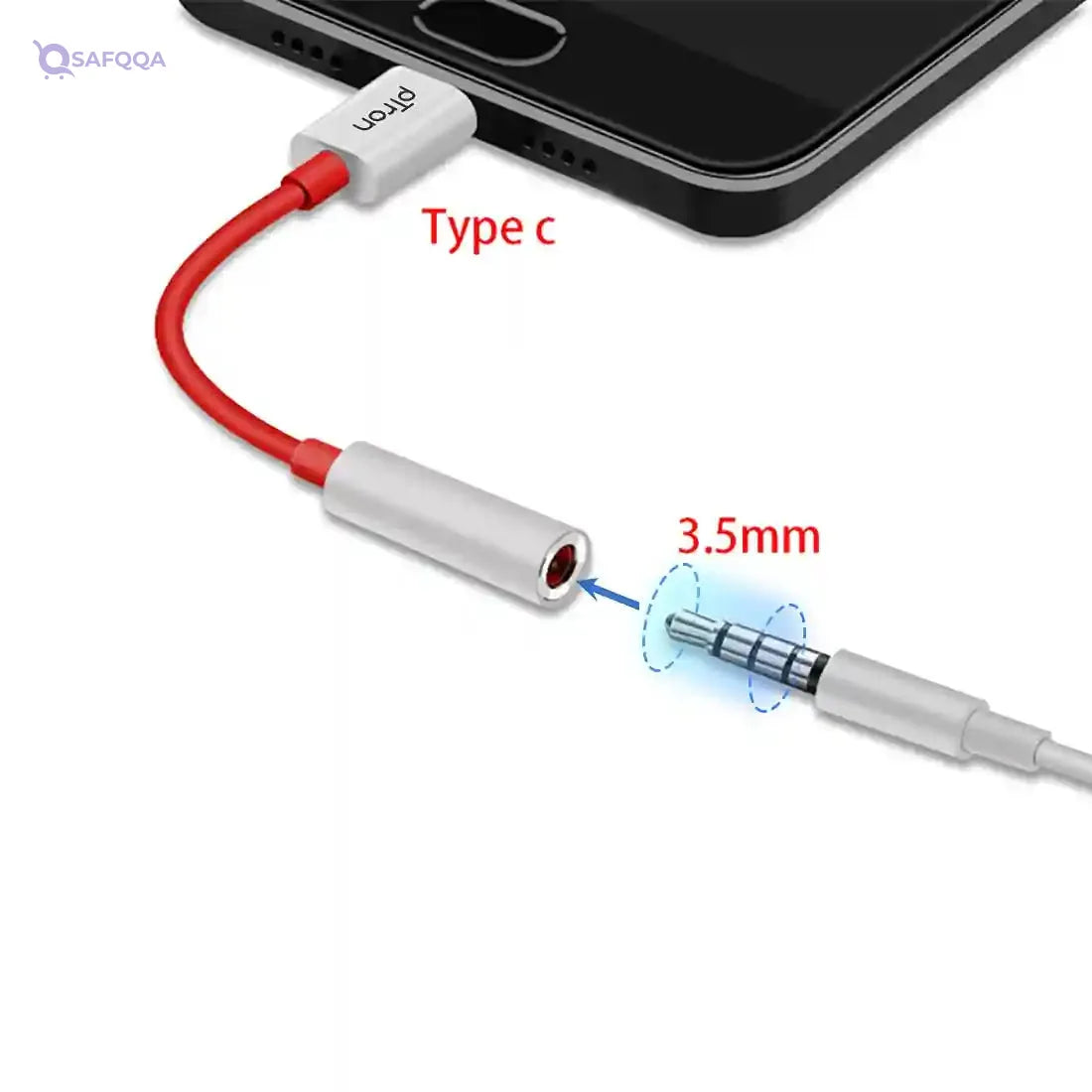 pTron Solero C1 Type-C to 3.5mm Jack Audio Adapter for Xiaomi, OnePlus Devices (White & Red) - Safqqa Egypt