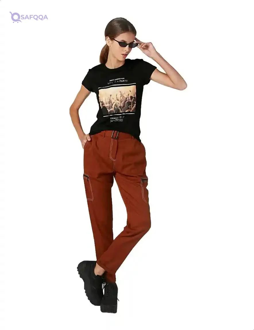 Splash Contrast Stitching Straight Pants for Women - Safqqa Egypt
