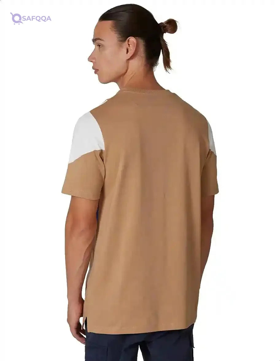 Splash Cotton Letter Print Contrast Panels Regular-Fit T-shirt for Men S - Safqqa Egypt