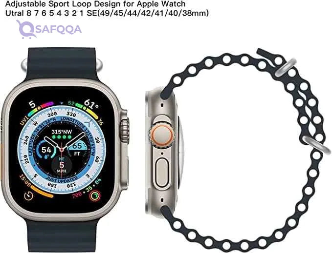 Mobilic black bll ppMobilic Silicone Wavy Strap Compatible With Apple Watch Series 8 | 8 Ultra | 7 | 6 | 5 | 4 | 3 | Se, 49/45/44/42 mm - Safqqa Egypt