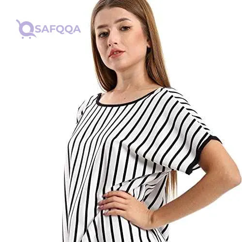 JAMILA Women's Striped Tunic with Deep Open Back and Decorative Fringes - Safqqa Egypt