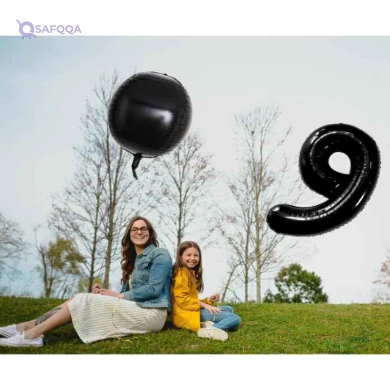 Foil Large Number Nine Shaped Balloon Can Fills With Air Or Helium High Quality Materials Specially Made For Birthday Party Decoration 87x56cm - Black - Safqqa
