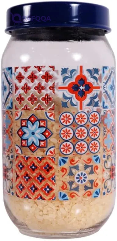 Herevin Mosaic Print Decorated Jar Set 3-Pieces, 425, 660 and 1000 ml Capacity, Blue - Safqqa