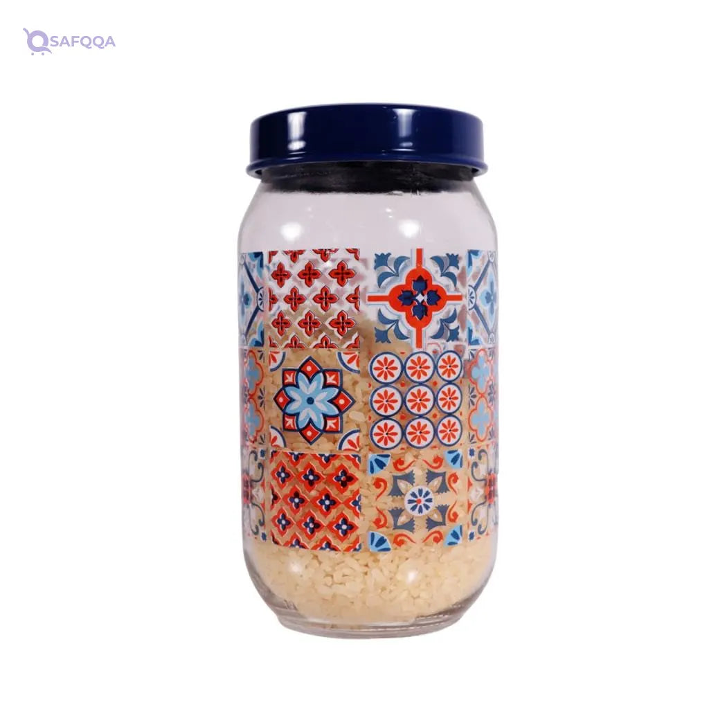 Herevin Mosaic Print Decorated Jar Set 3-Pieces, 425, 660 and 1000 ml Capacity, Blue - Safqqa